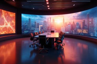 LED screen wall in a sleek corporate lobby—highlighting AVE’s guide to modern business displays