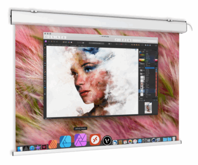 GP Screen COMPACT motorized projection screen – 160cm to 300cm – silent and versatile AV systems amsterdam nederlands